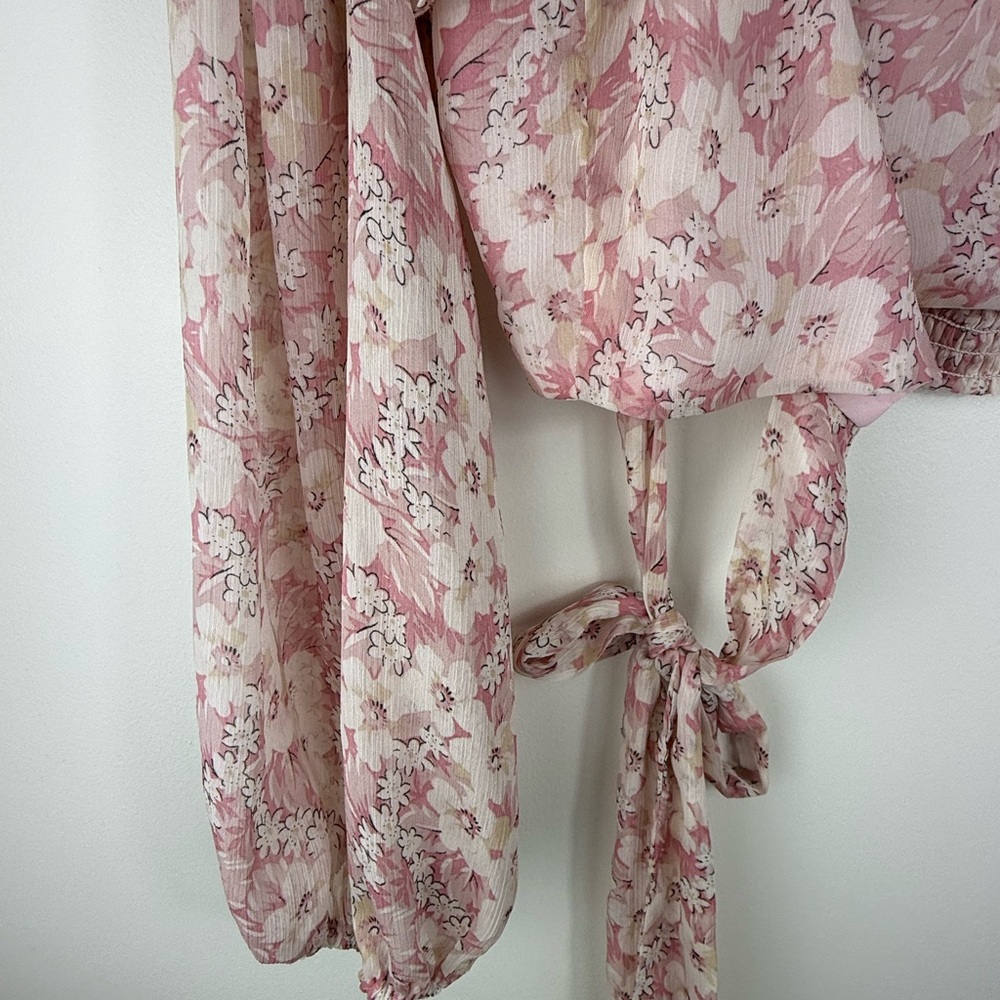 Pink Floral Ruffle Wrap Blouse - Picture 5 of 8